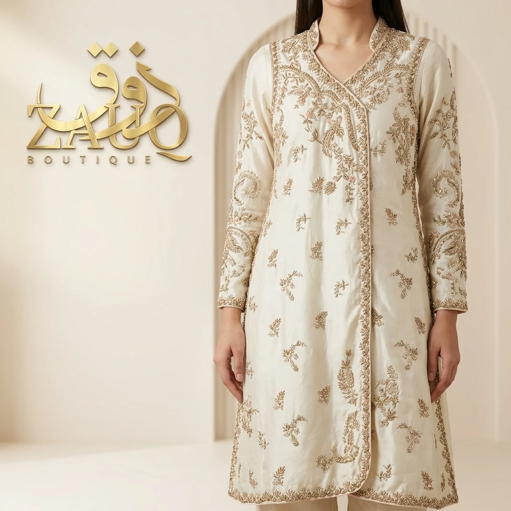 Ivory over ivory, a quiet drape for mehndi or nikkah.