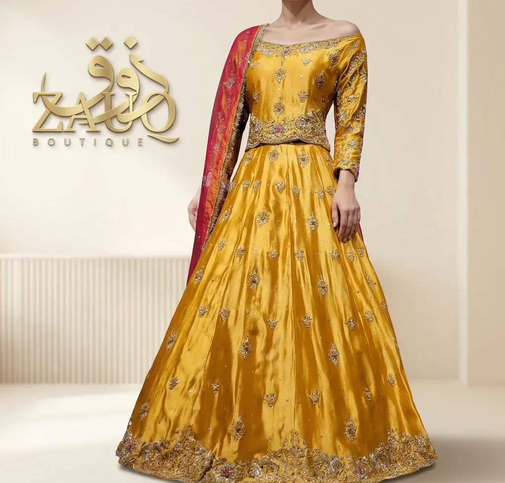 Marigold yellow with mirror and gold work — made for mehndi.