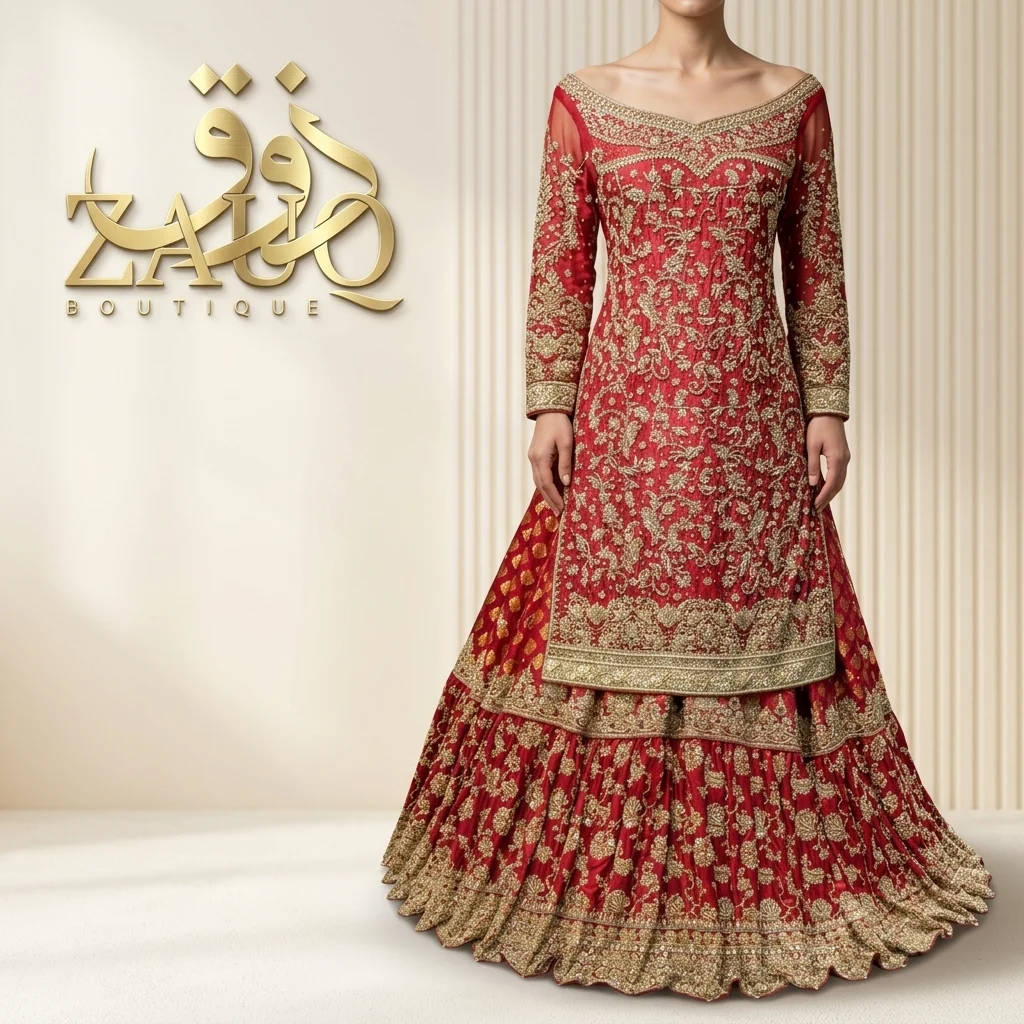 Our signature farshi — heavy gold work over a regal fall.