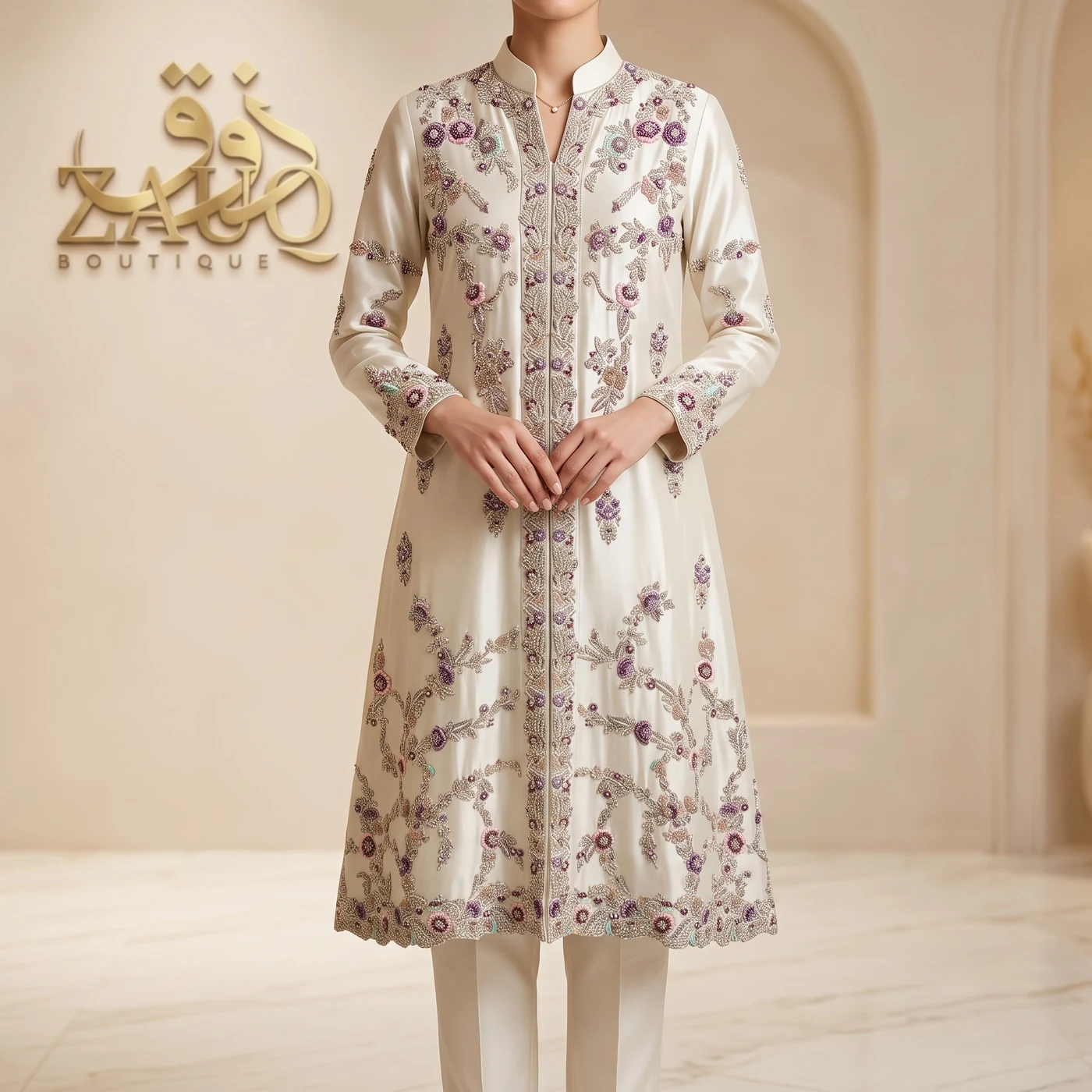 Ivory Sprig Front-Open Gown