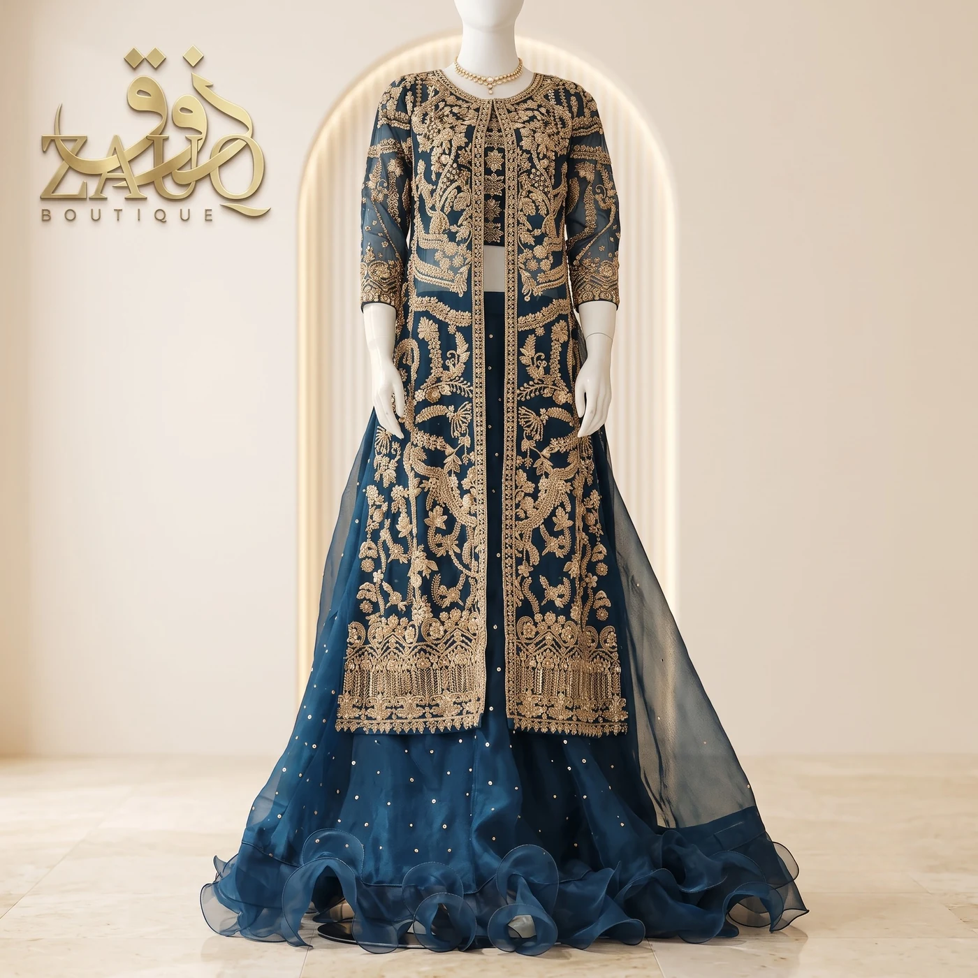 Navy Frill Gown