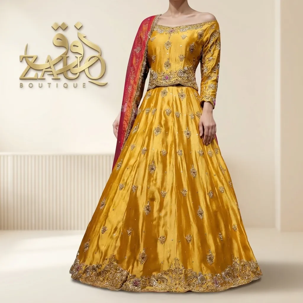 Marigold yellow with mirror and gold work — made for mehndi.