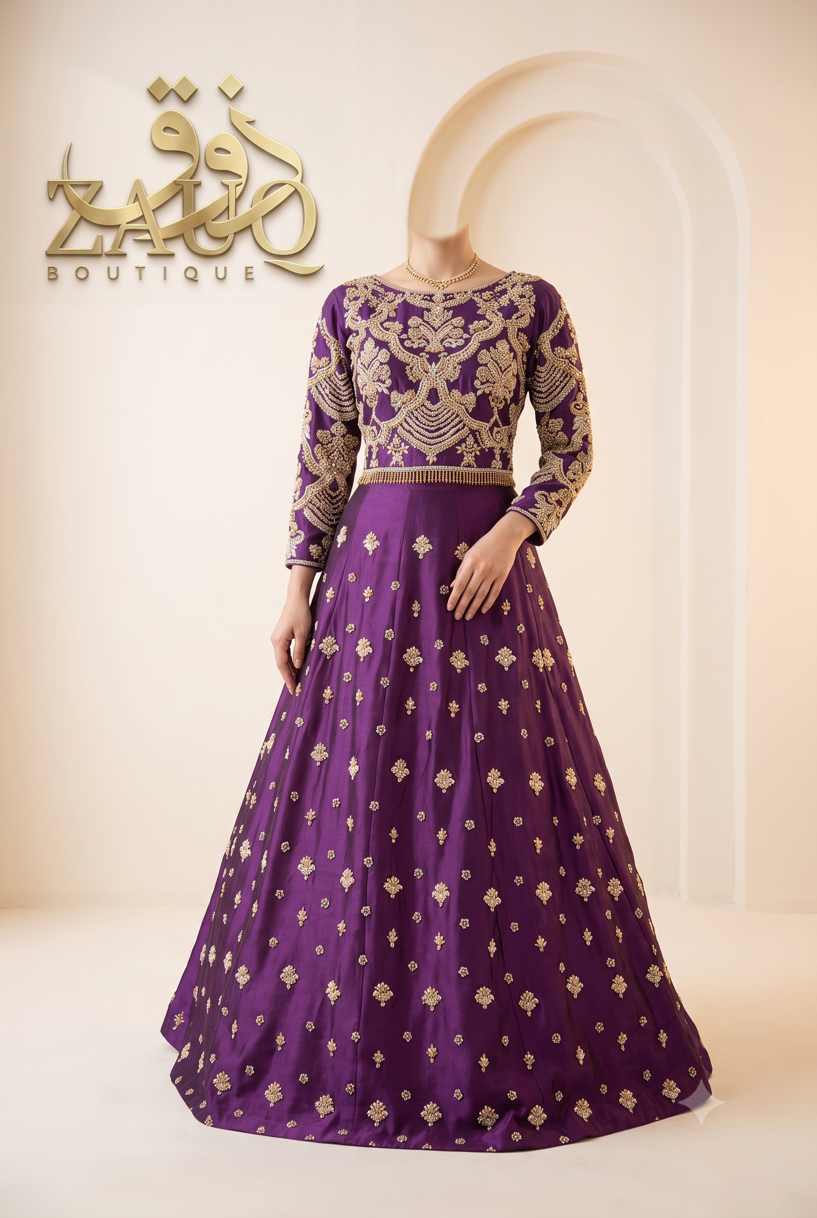 An elegant saree with fine embroidery.