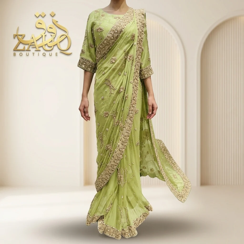 Soft pistachio green with a delicately worked border.